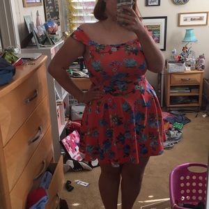 Coral Floral Off The Shoulder Sundress